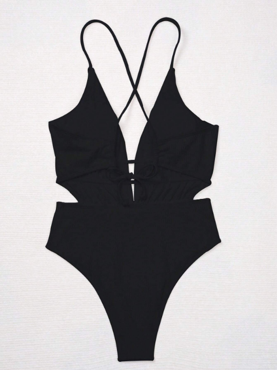 Plain Plunging One Piece Swimsuit