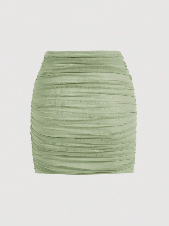 MOD Solid Ruched Wrap Bodycon Skirt