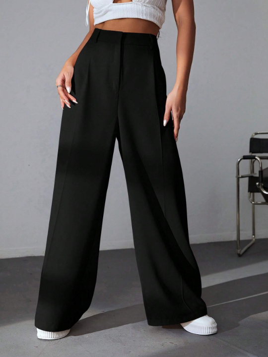 EZwear Solid Wide Leg Dress Pants