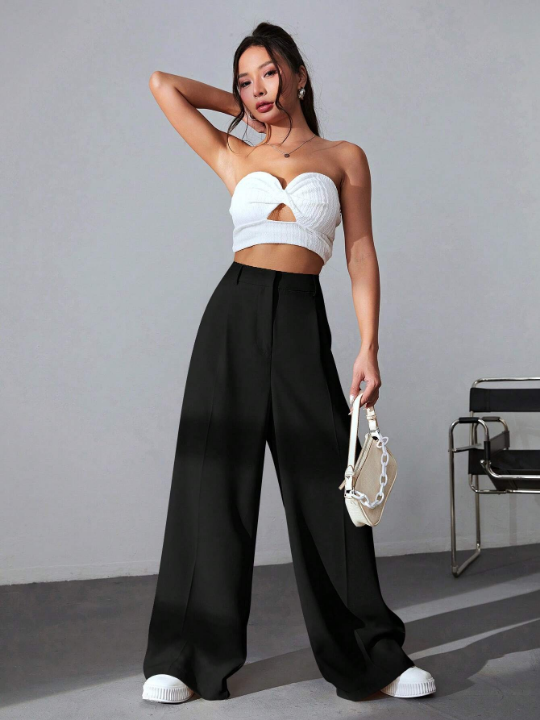 EZwear Solid Wide Leg Dress Pants