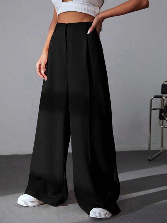 EZwear Solid Wide Leg Dress Pants