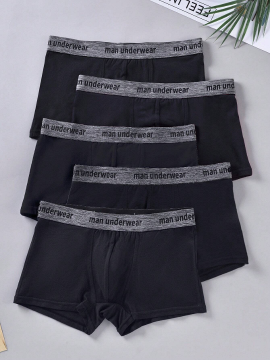 Men 5pcs Contrast Letter Tape Boxer Brief