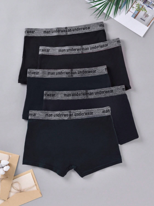 Men 5pcs Contrast Letter Tape Boxer Brief