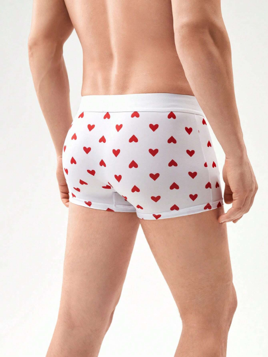 Men 1pc Heart Print Contrast Tape Boxer Brief