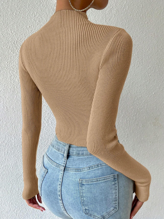 Essnce Mock Neck Ribbed Knit Crop Sweater