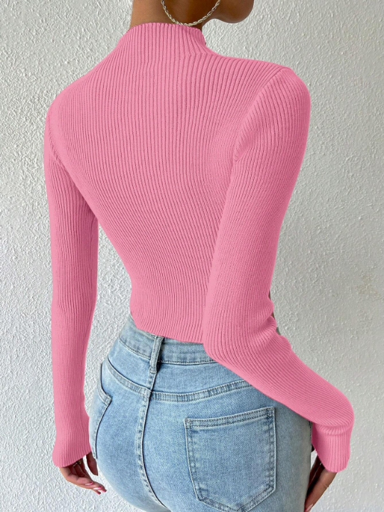 Essnce Mock Neck Ribbed Knit Crop Sweater