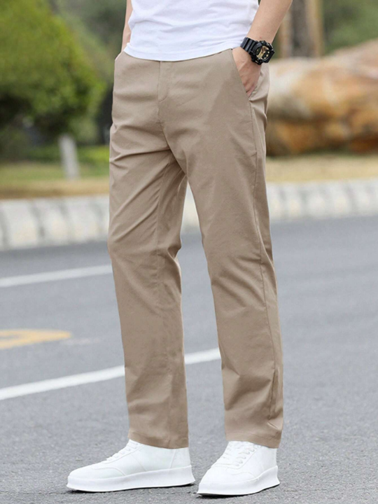 Manfinity Homme Loose Fit Men's Solid Color Straight Leg Pants