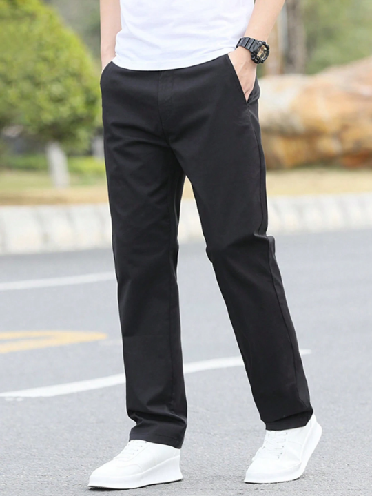 Manfinity Homme Loose Fit Men's Solid Color Straight Leg Pants