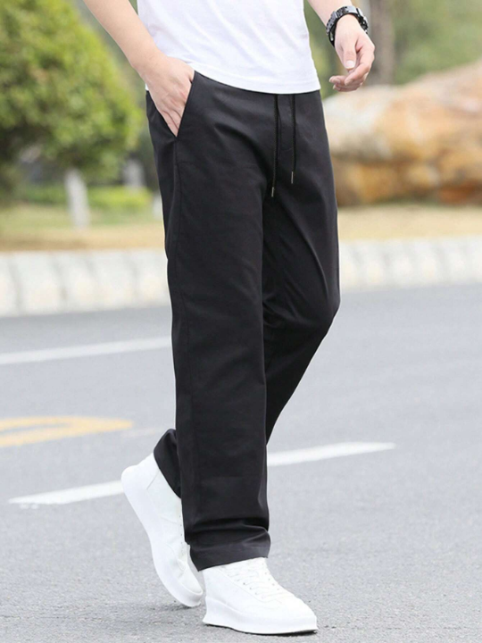Manfinity Homme Loose Fit Men's Solid Color Straight Leg Pants