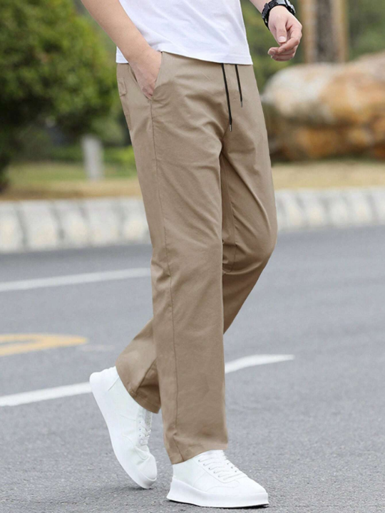 Manfinity Homme Loose Fit Men's Solid Color Straight Leg Pants