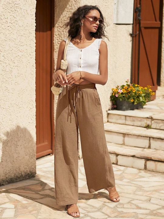 Frenchy Tie Front Slant Pocket Pants