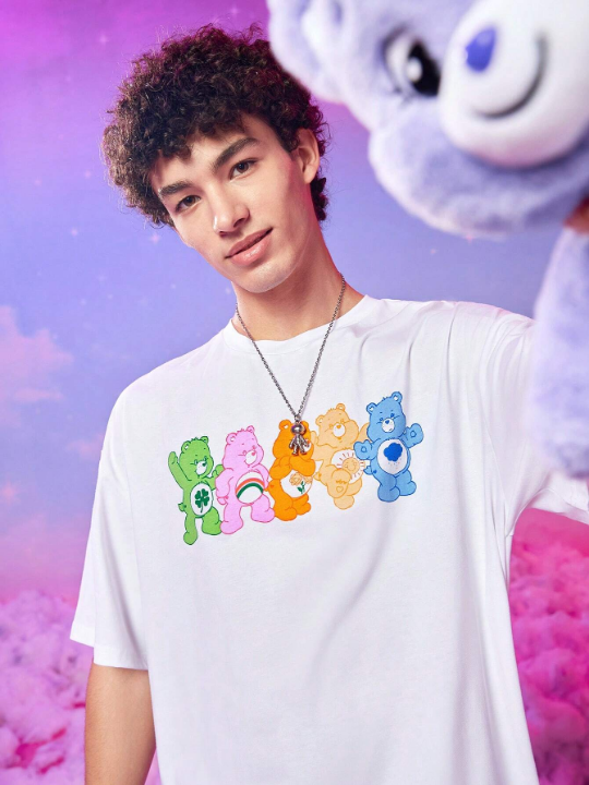 ROMWE X Care Bears Men Bear Letter Graphic Tee