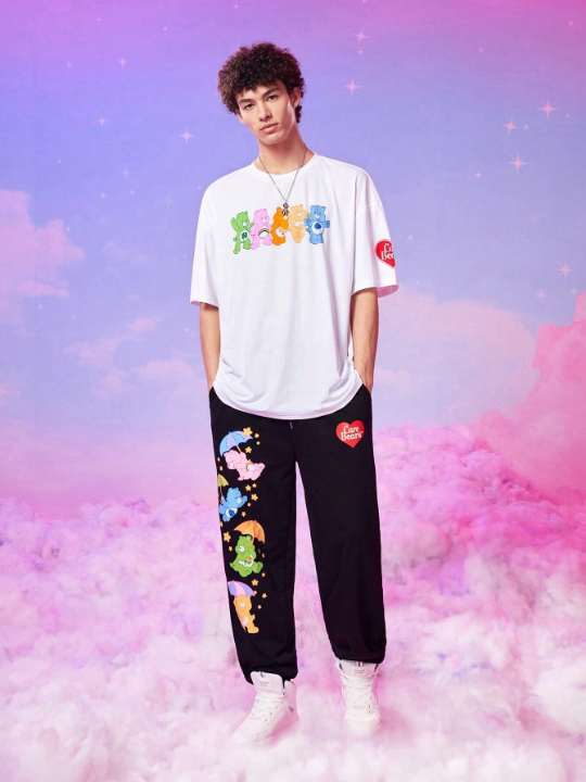 ROMWE X Care Bears Men Bear Letter Graphic Tee