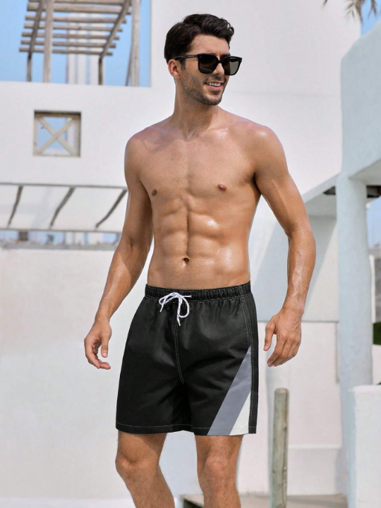 Manfinity Men Contrast Panel Drawstring Waist Swim Trunks