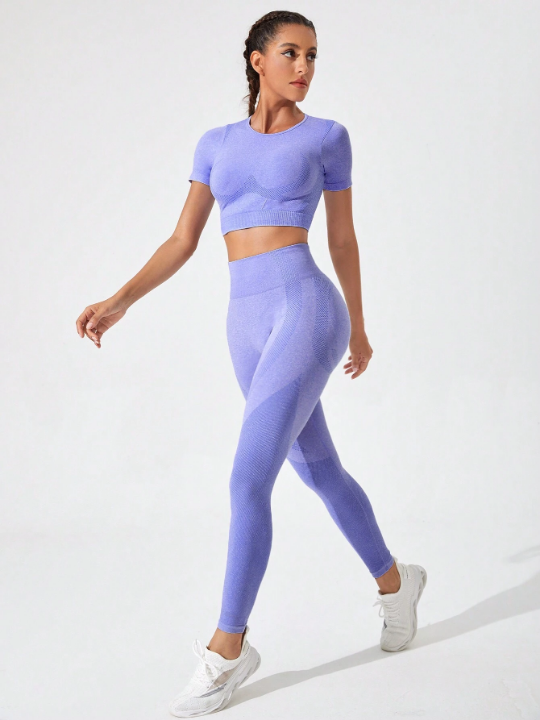 Yoga Basic Solid Sports Tee & Leggings