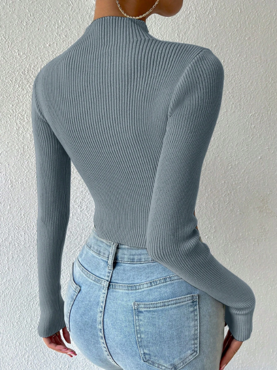 Essnce Mock Neck Ribbed Knit Crop Sweater