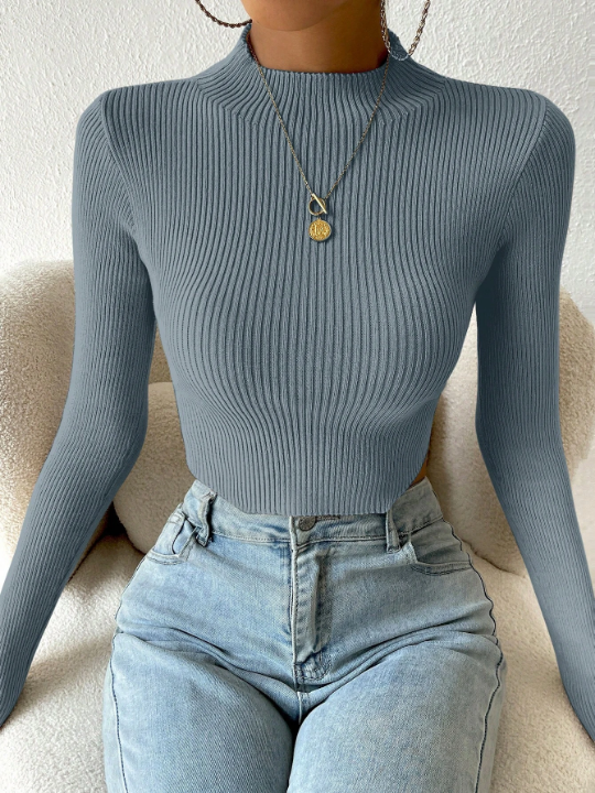 Essnce Mock Neck Ribbed Knit Crop Sweater