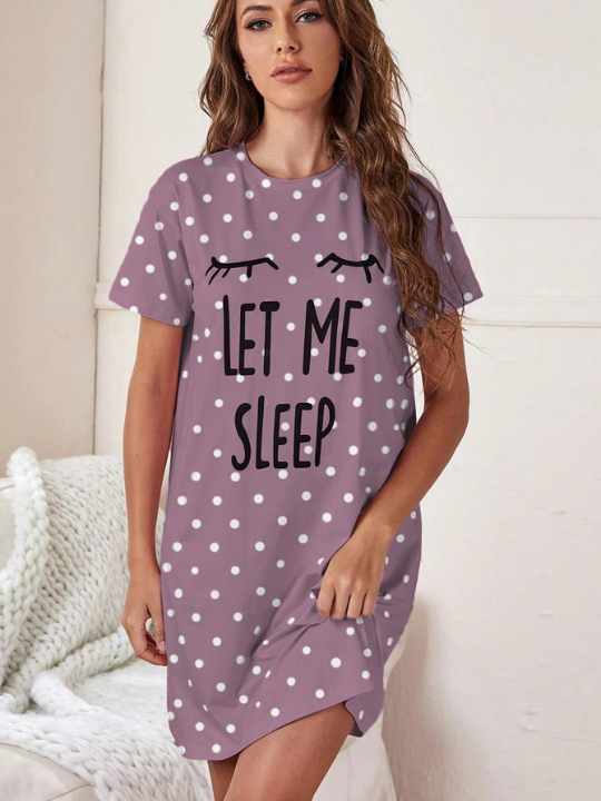 Slogan & Polka Dot Print Nightdress