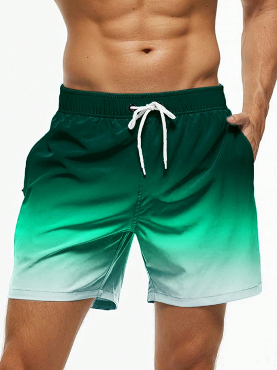 Manfinity Swimmode Men Ombre Drawstring Waist Swim Trunks