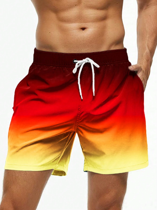 Manfinity Swimmode Men Ombre Drawstring Waist Swim Trunks