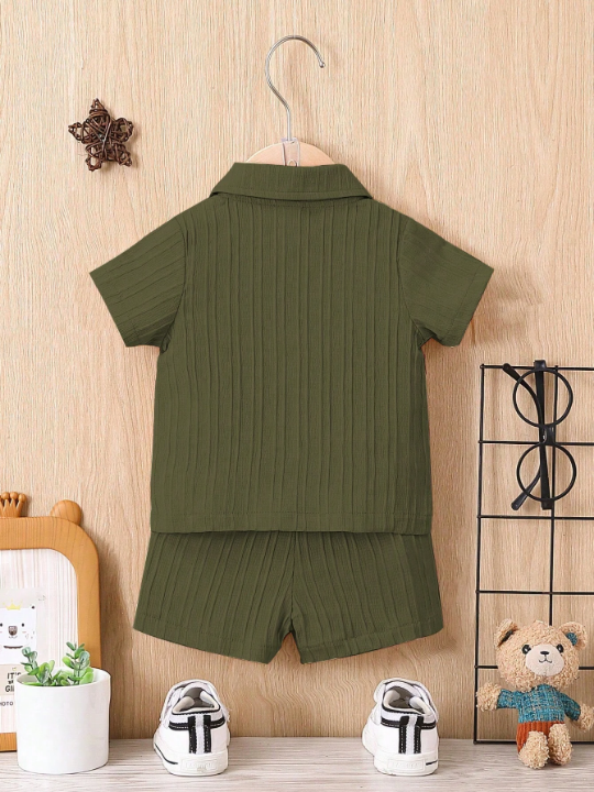 Baby Boy Solid Button Front Shirt & Shorts Without Tee