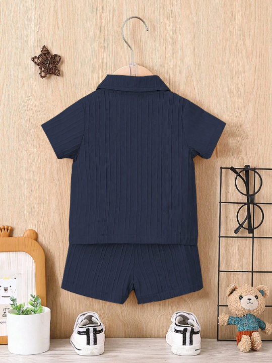 Baby Boy Button Front Shirt & Shorts Without Tee