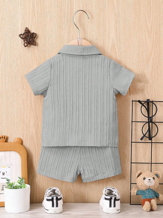 Baby Boy Solid Button Front Shirt & Shorts Without Tee