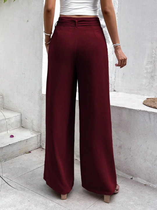 Frenchy Solid Belted Wide Leg Pants