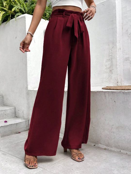 Frenchy Solid Belted Wide Leg Pants