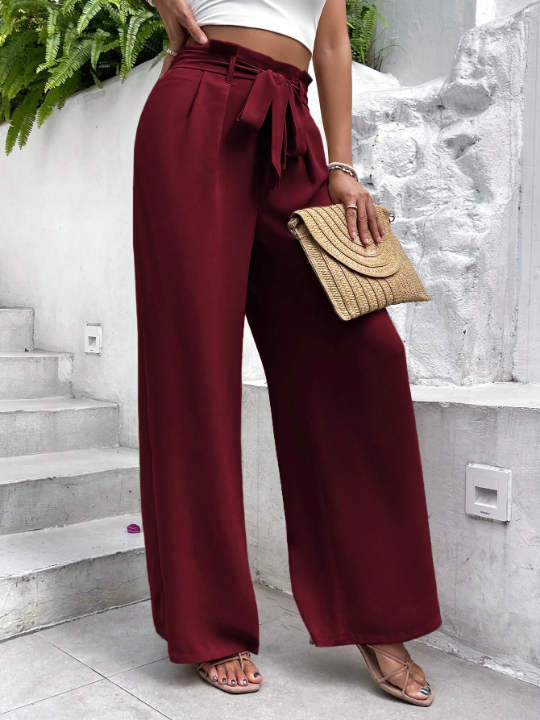 Frenchy Solid Belted Wide Leg Pants