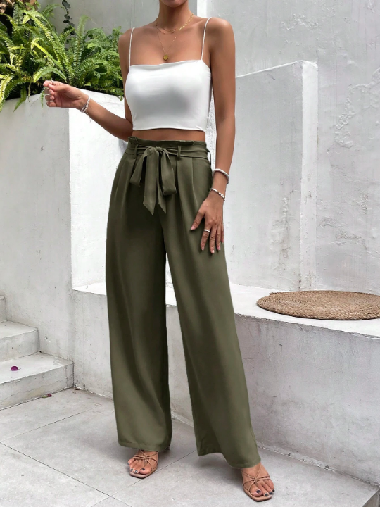 Frenchy Paperbag Waist Belted Wide Leg Pants