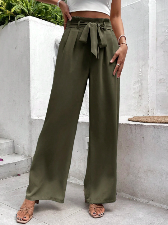 Frenchy Paperbag Waist Belted Wide Leg Pants