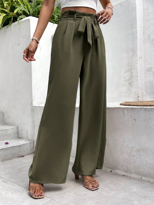 Frenchy Paperbag Waist Belted Wide Leg Pants