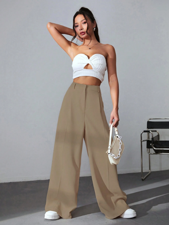 EZwear Solid Wide Leg Pants