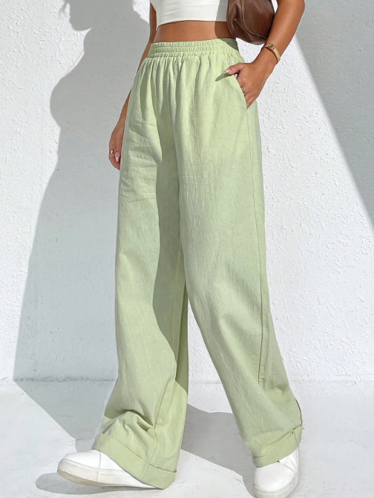 EZwear Solid Wide Leg Pants