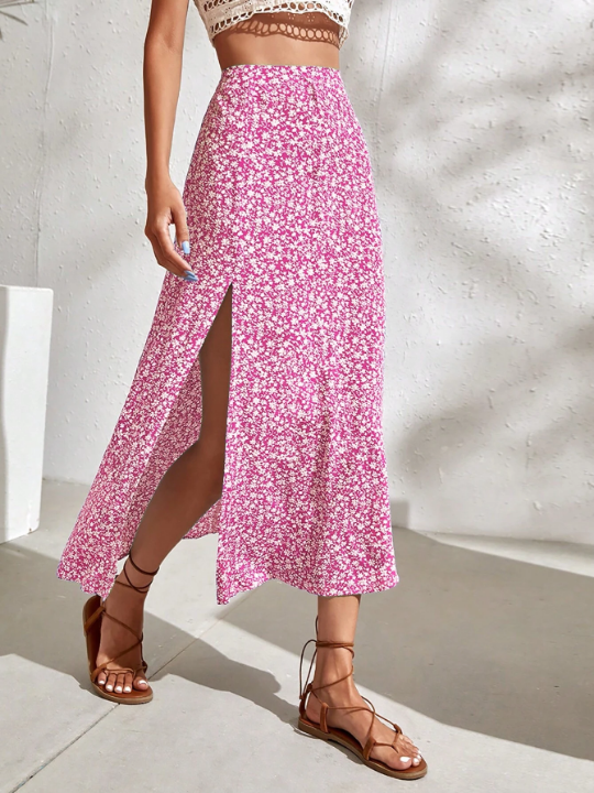 VCAY Ditsy Floral Split Thigh Skirt