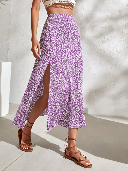 Frenchy Ditsy Floral Split Thigh Skirt