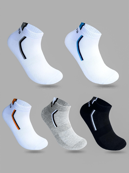 5pairs Men Letter Graphic Sweat Absorbing Sports Invisible Socks For Daily Life