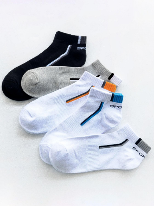 5pairs Men Letter Graphic Sweat Absorbing Sports Invisible Socks For Daily Life