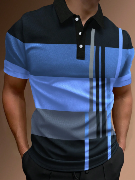 Manfinity Homme Men Striped Print Colorblock Polo Shirt