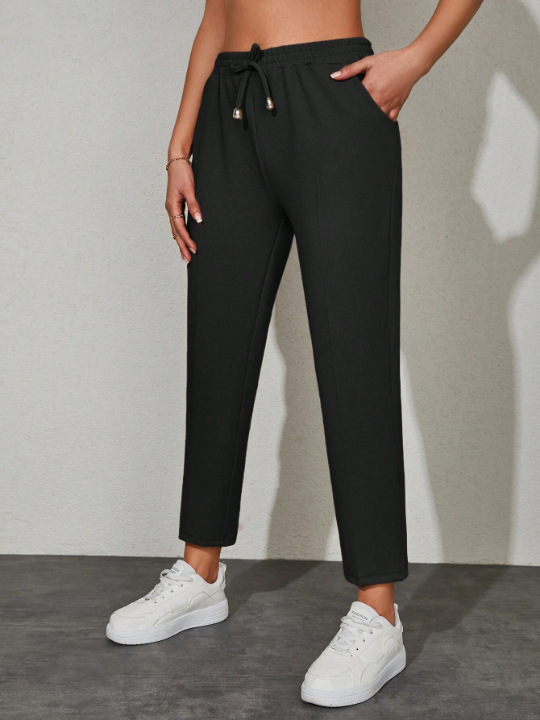 Drawstring Waist Slant Pocket Pants