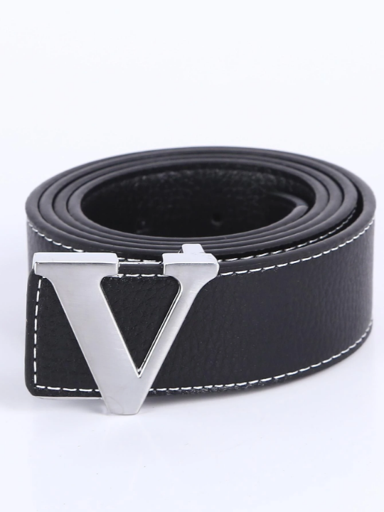 1pc Fashionable Solid Color Minimalist Letter V Shape Decorative Buckle Belt For Men, Gift Pants Waistband