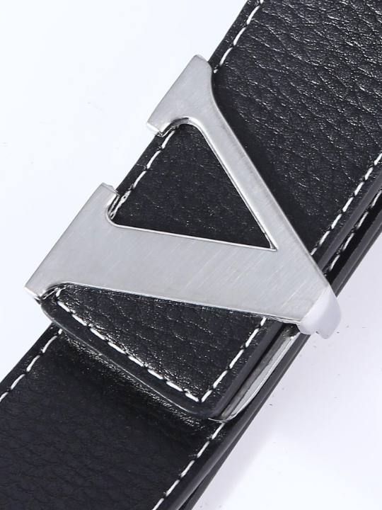 1pc Fashionable Solid Color Minimalist Letter V Shape Decorative Buckle Belt For Men, Gift Pants Waistband