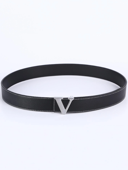 1pc Fashionable Solid Color Minimalist Letter V Shape Decorative Buckle Belt For Men, Gift Pants Waistband