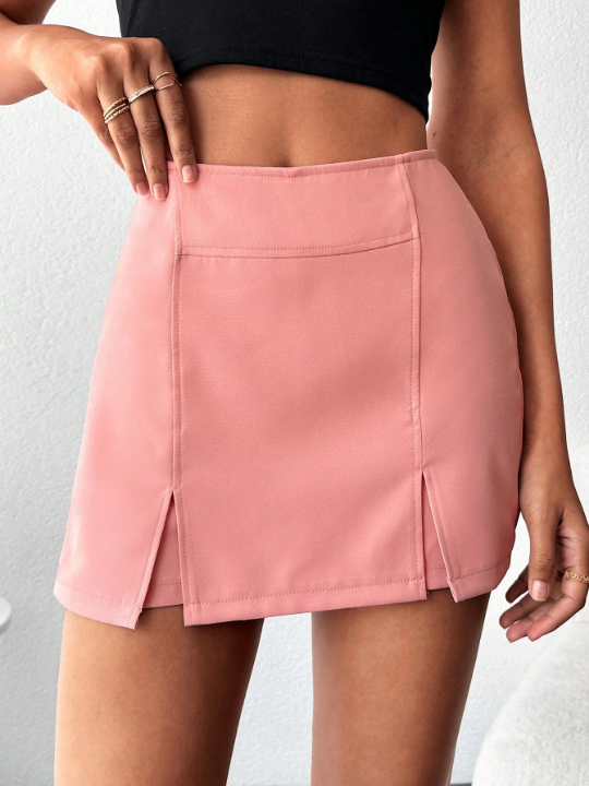 Solid Split Hem Skort