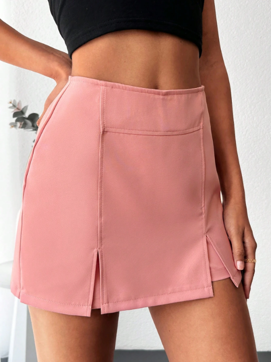 Solid Split Hem Skort