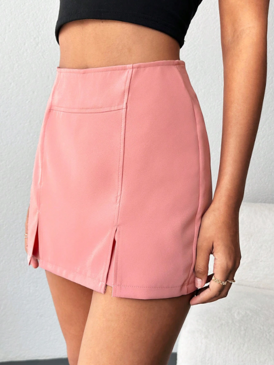 Solid Split Hem Skort