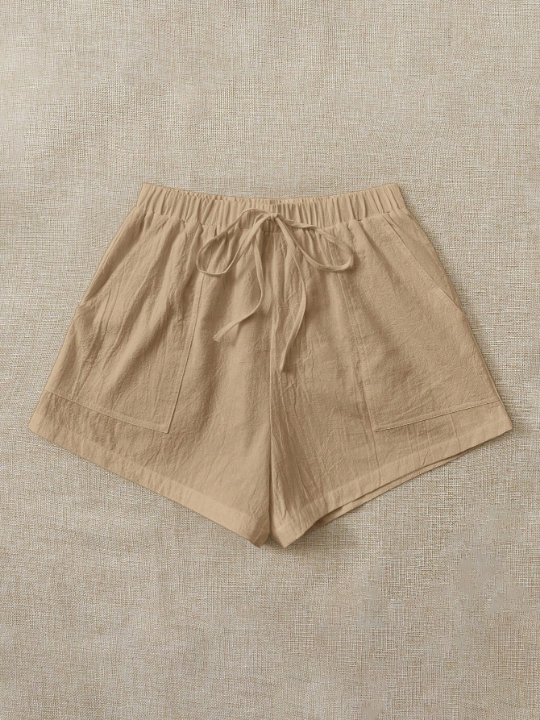 EZwear Tie Waist Slant Pocket Shorts