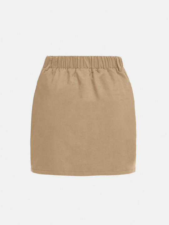 Teen Girl Woven Casual Short Skirt With Flip Pocket Cargo Design