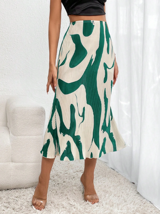 Privé Graphic Print High Waist Mermaid Hem Skirt